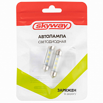 Автолампа диод T11(C5W) 12V 6 SMD диодов c цоколем 39мм 1-конт Белая  SKYWAY Cалон,номер min 2 шт